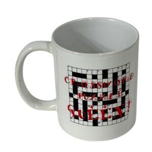 Crossword Puzzle Queen white, red and black coffee mug.
